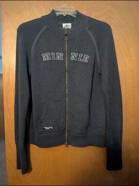 Disney Minnie Mouse Navy Zip-Up Knit Cardigan with Logo Tag